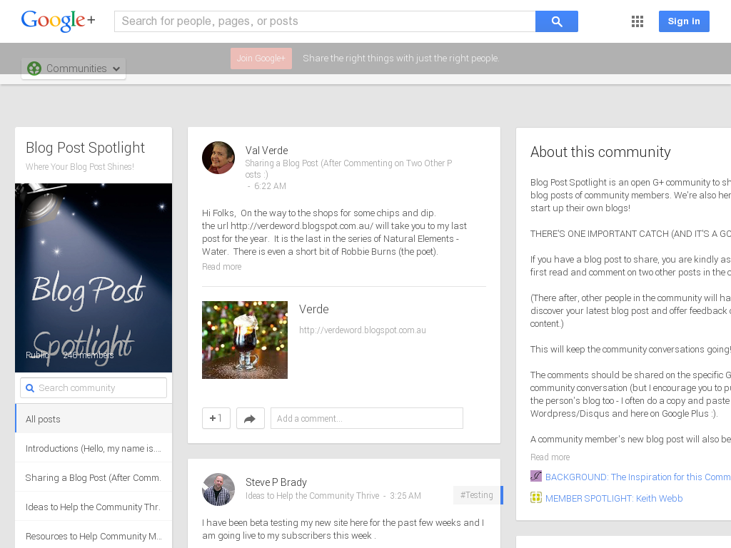 Blog Post Spotlight Community Google+