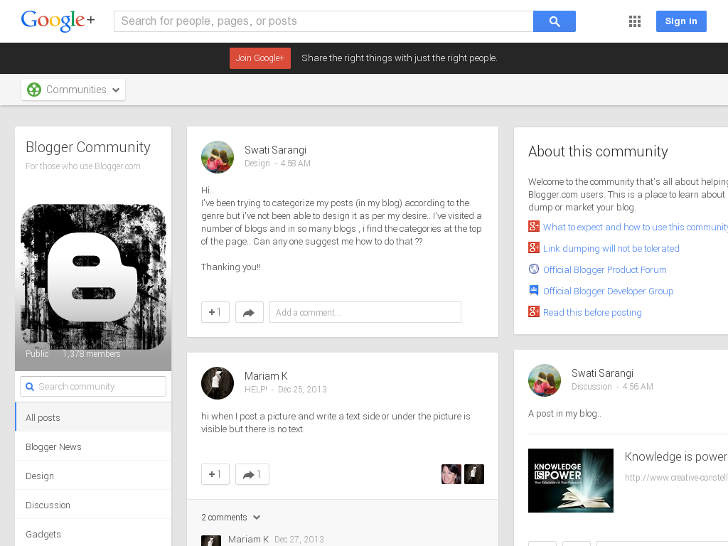 Blogger.com Community Google+