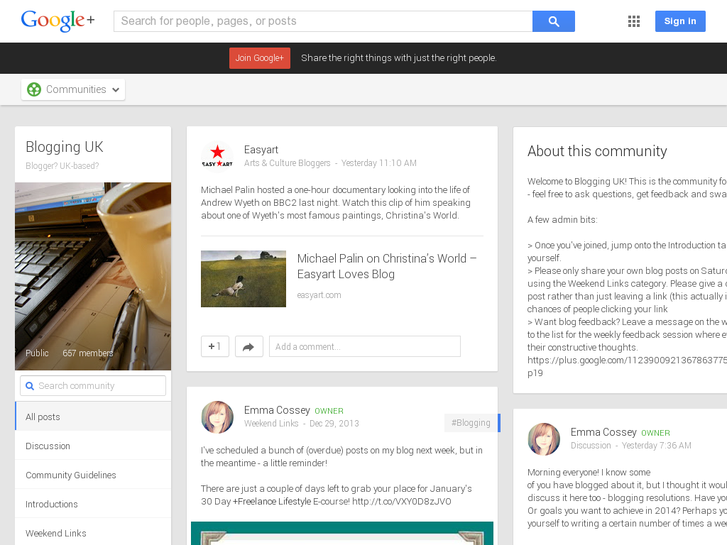 Blogging UK Community Google+