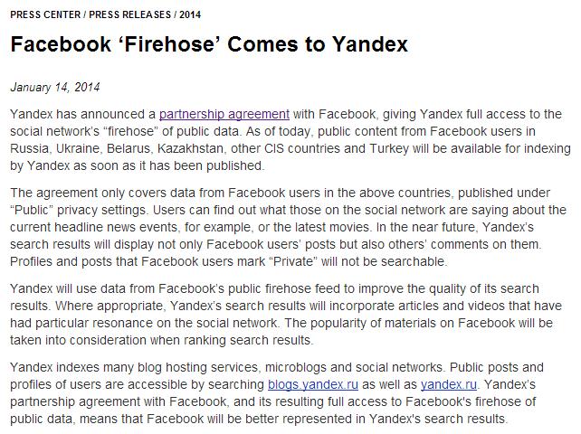Facebook ‘Firehose’ Comes to YandexFacebook ‘Firehose’ Comes to Yandex