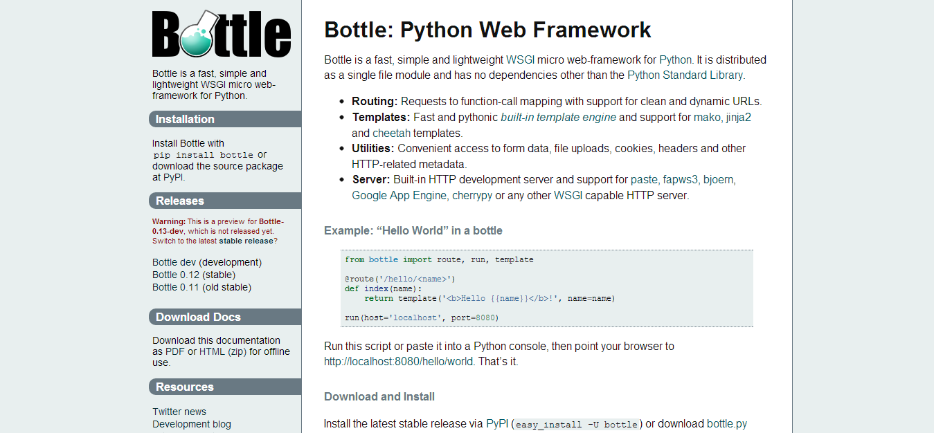 Bottle Python Web Framework — Bottle 0.13 dev documentation