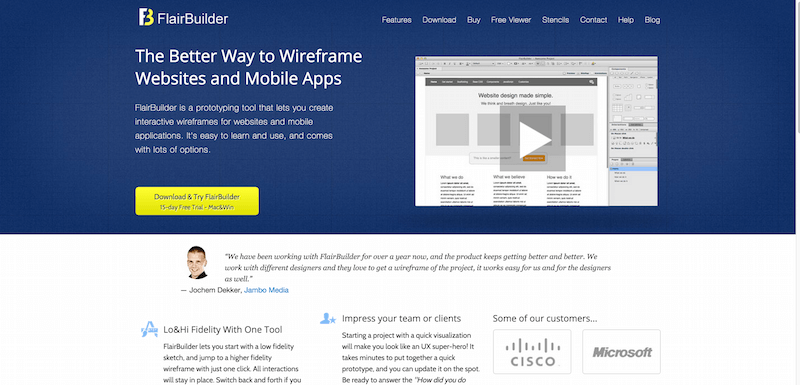 FlairBuilder Wireframes. Mockups. Prototypes