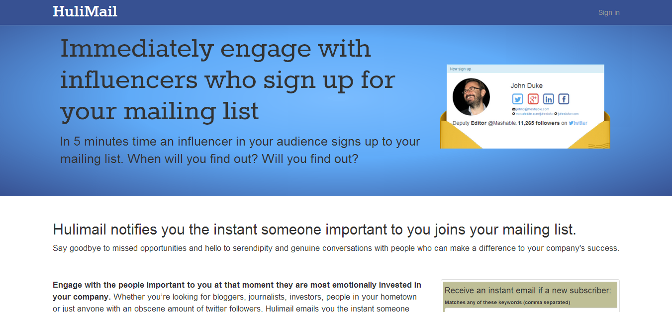 Hulimail   Immediately engage with influencers who sign up for your mailing list