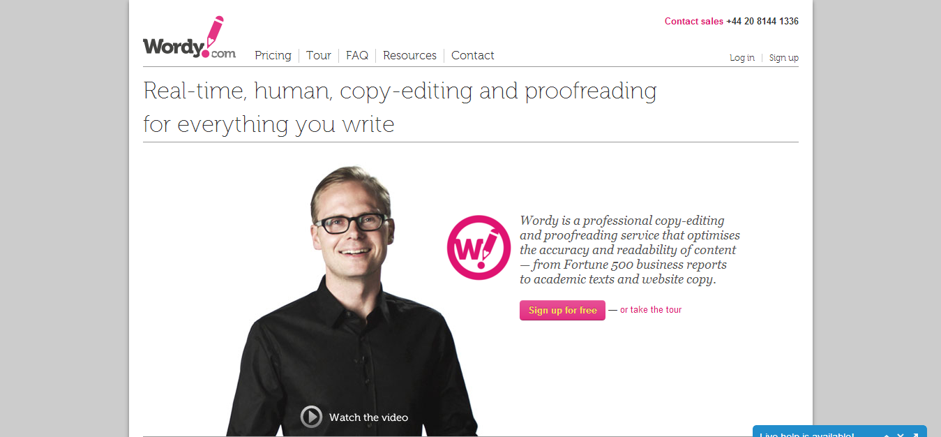 Real time editing and proofreading by experts Wordy