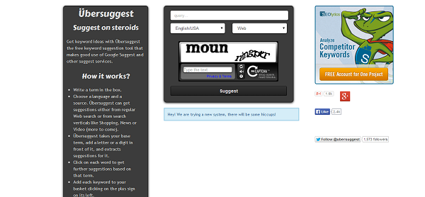 Ubersuggest Keyword Tool