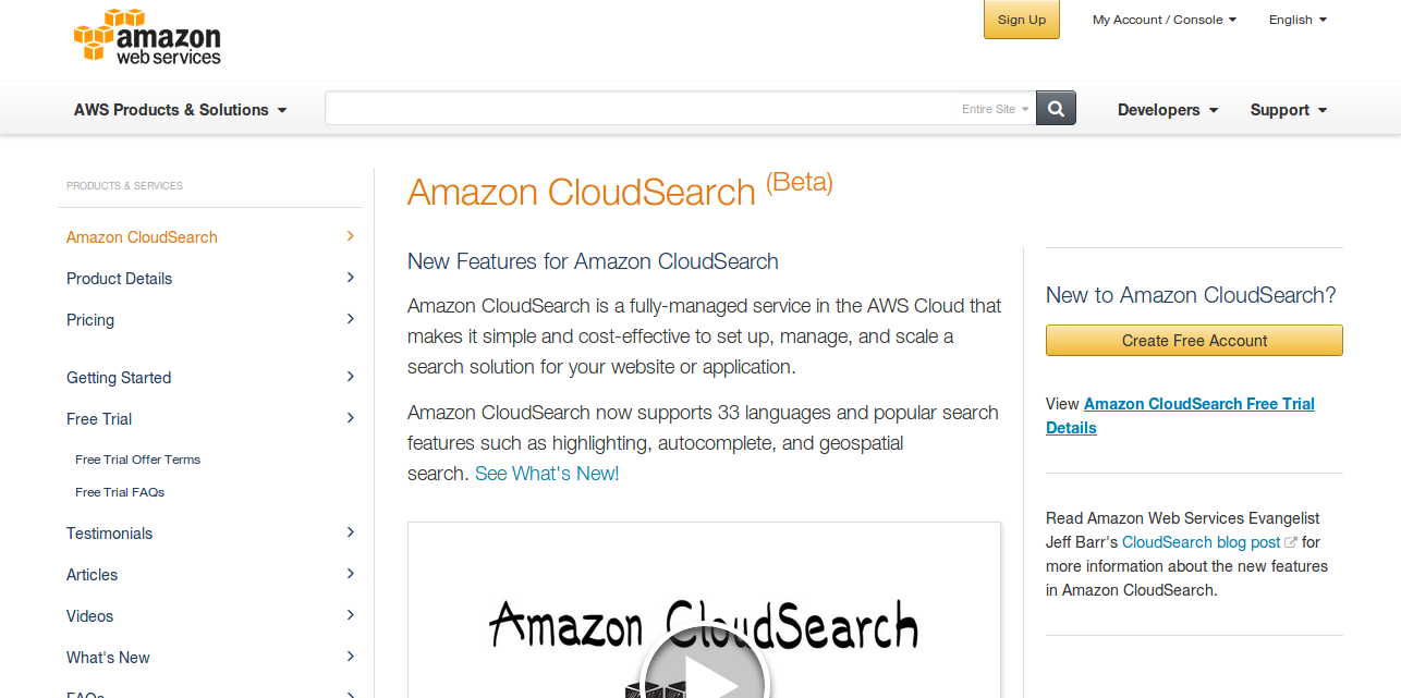 AWS   Amazon CloudSearch   Search Service in the Cloud