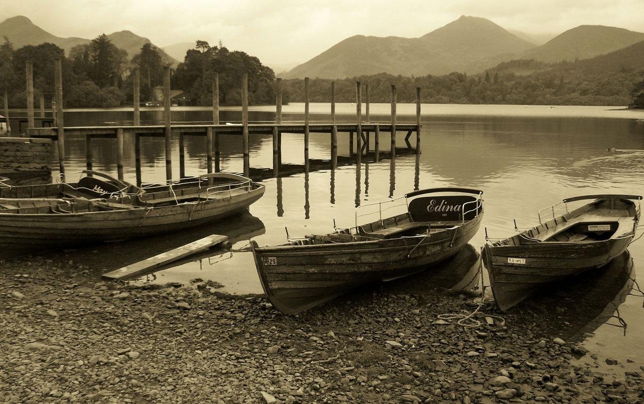 Boats & Lake Sepia