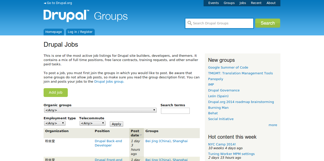 Drupal Jobs   Drupal Groups