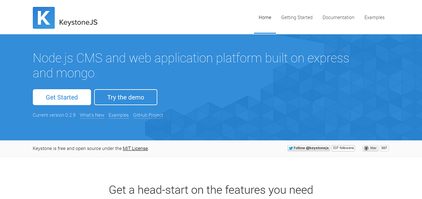 KeystoneJS · Node_js cms and web application platform built on Express and MongoDB