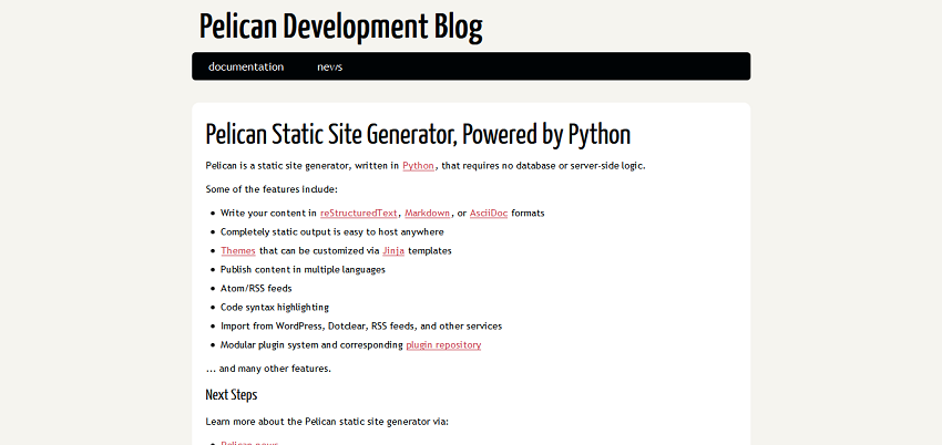 Pelican Static Site Generator, Powered by Python