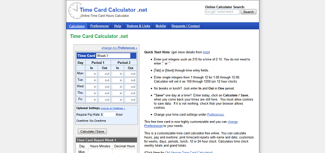 timecard hour calculator