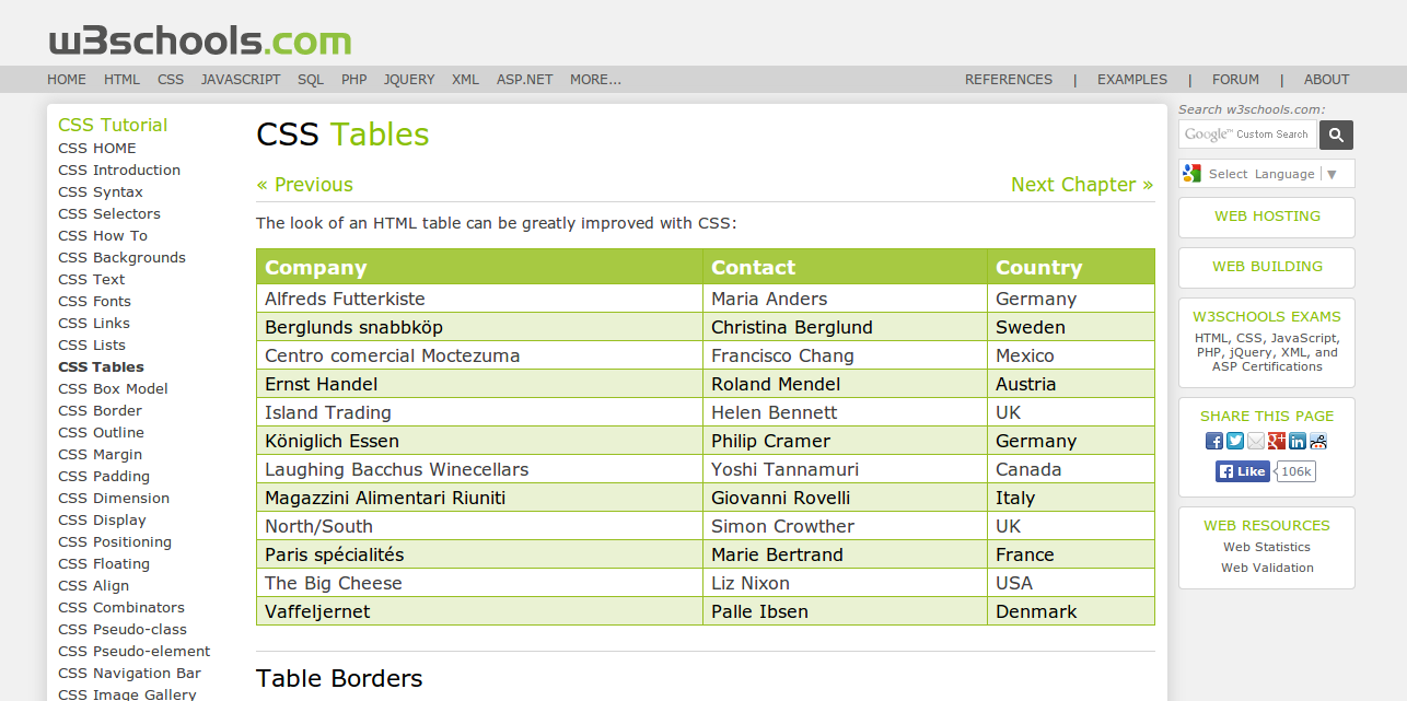 CSS Styling Tables