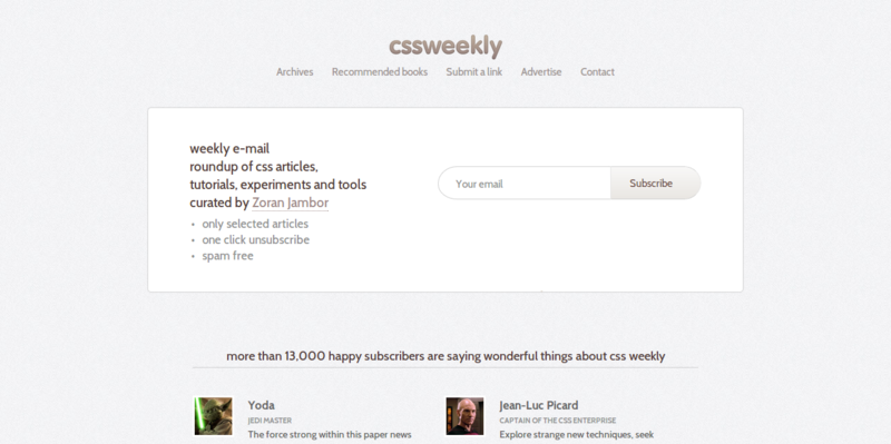 CSS Weekly — Weekly e mail roundup of latest CSS articles  tutorials  tools and experiments