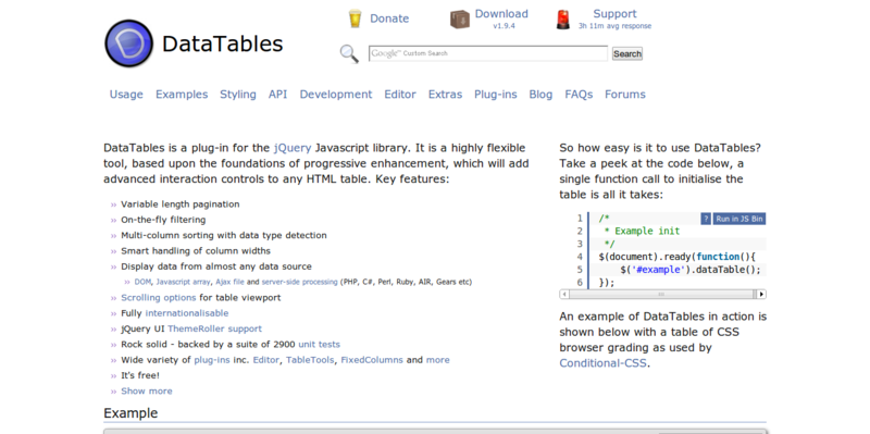 DataTables table plug in for jQuery