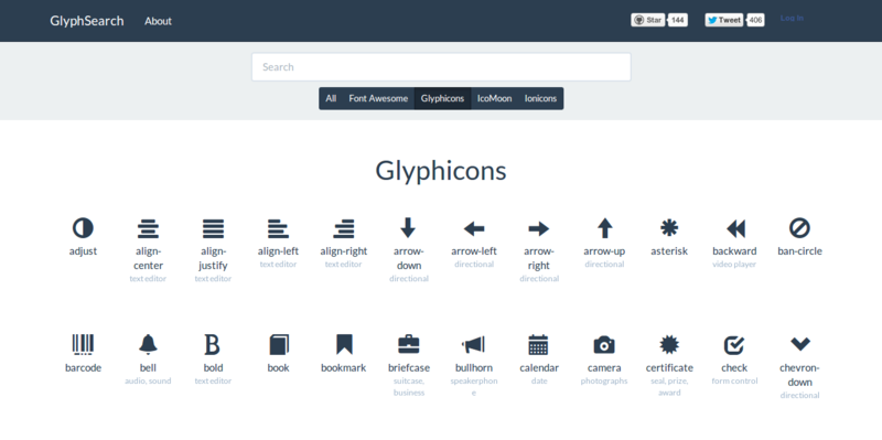 GlyphSearch Search for icons from Font Awesome Glyphicons IcoMoon and Ionicons