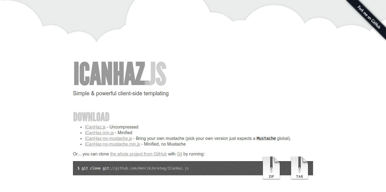 ICanHaz.js client side templating with Mustache.js and jQuery or Zepto.js