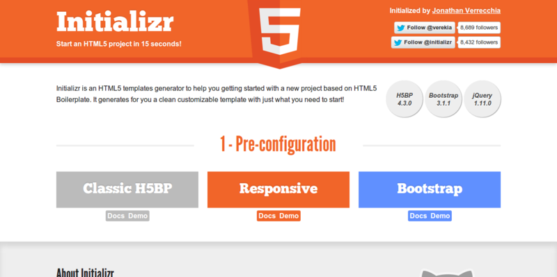 Initializr Start an HTML5 Boilerplate project in 15 seconds