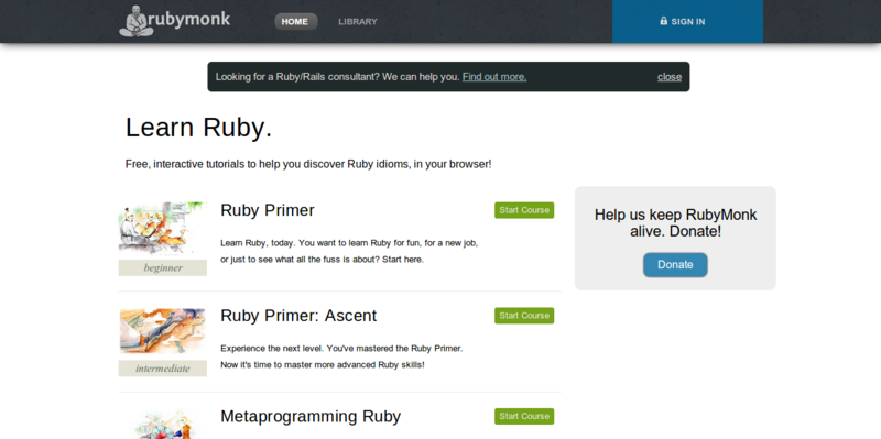 RubyMonk Interactive Ruby tutorials