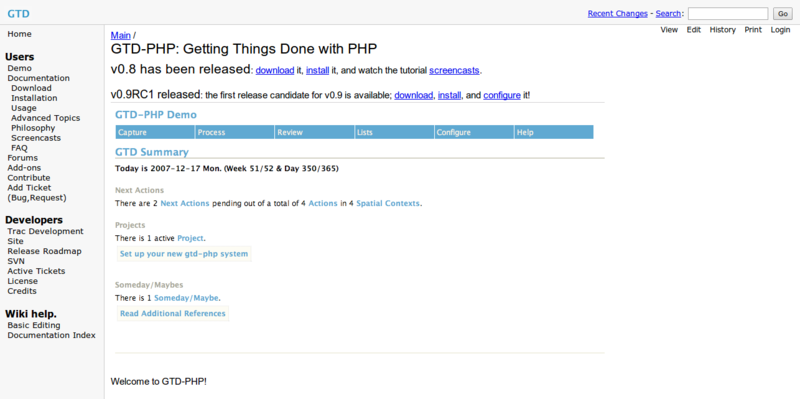 gtd php Documentation Main GTD PHP Getting Things Done with PHP