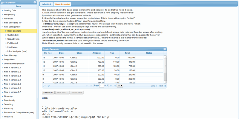 jqGrid Demos