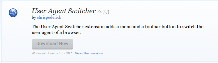 User Agent Switcher Add ons for Firefox