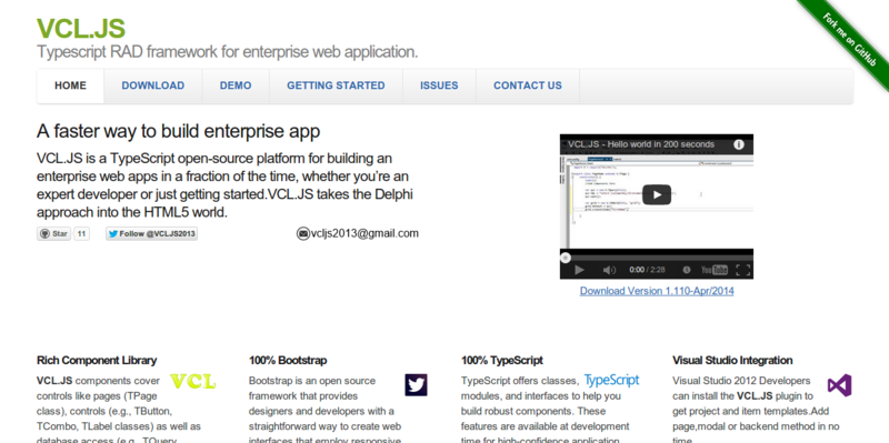 VCL.JS a free typescript RAD for business web applications.