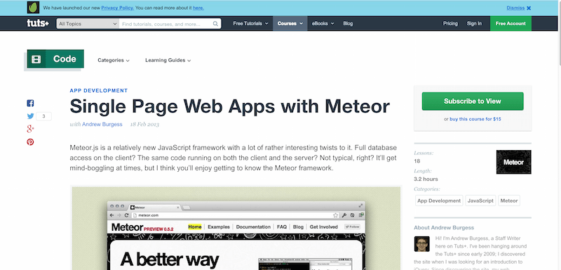 Single Page Web Apps with Meteor   Tuts  Course