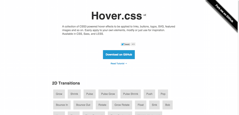 Hover.css A collection of CSS3 powered hover effects
