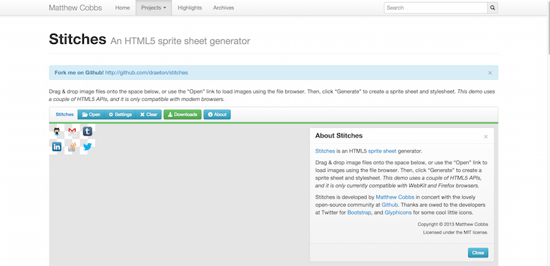 Stitches An HTML5 sprite sheet generator