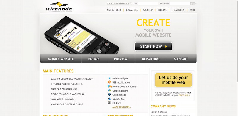 Mobile websites creator   Wirenode