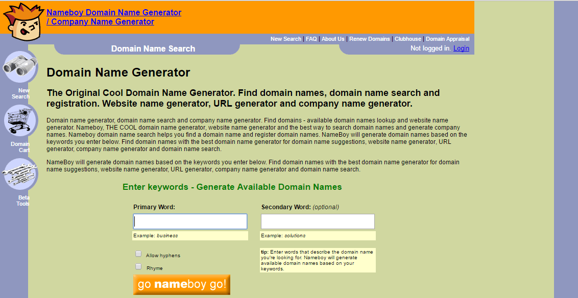 Nameboy - domain name selection tool