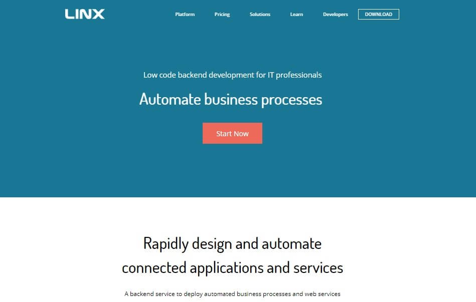 Schermo della Home Page di Linx