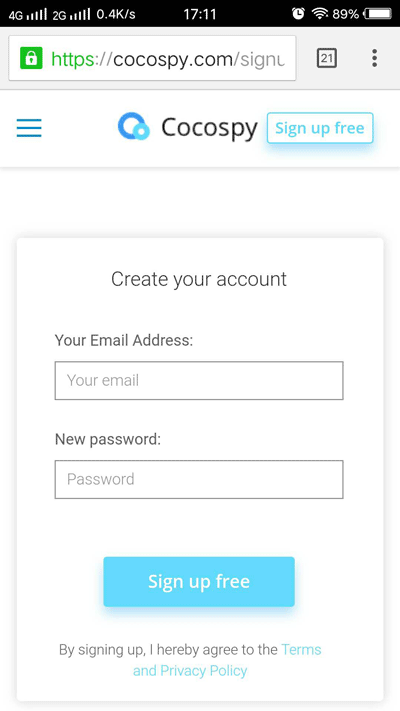 Cocospy sign-up