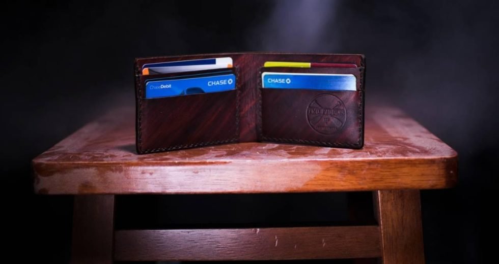 Cards, wallet, table