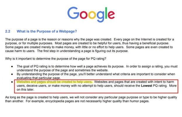 Purpose of Webpage by Google