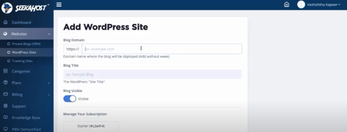 seekahost-adding wp website