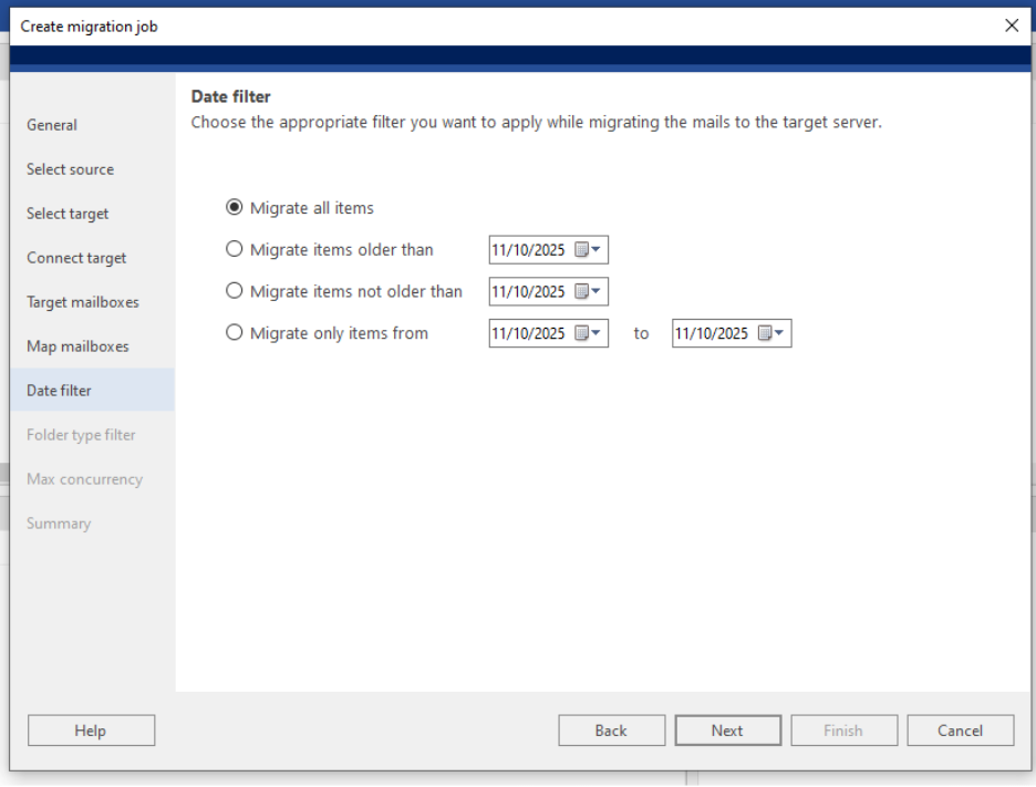 Date filter screen
